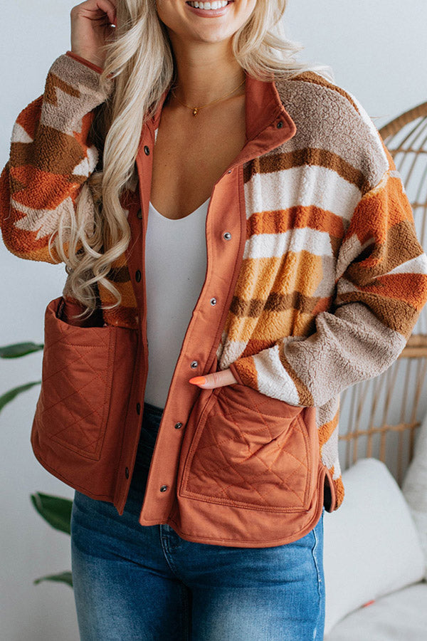 Carmen® | Striped contrasting casual loose long-sleeved fur coat