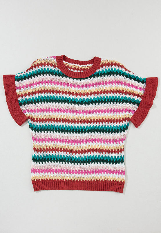 Delia® | Contrast short sleeve sweater with a crew neck