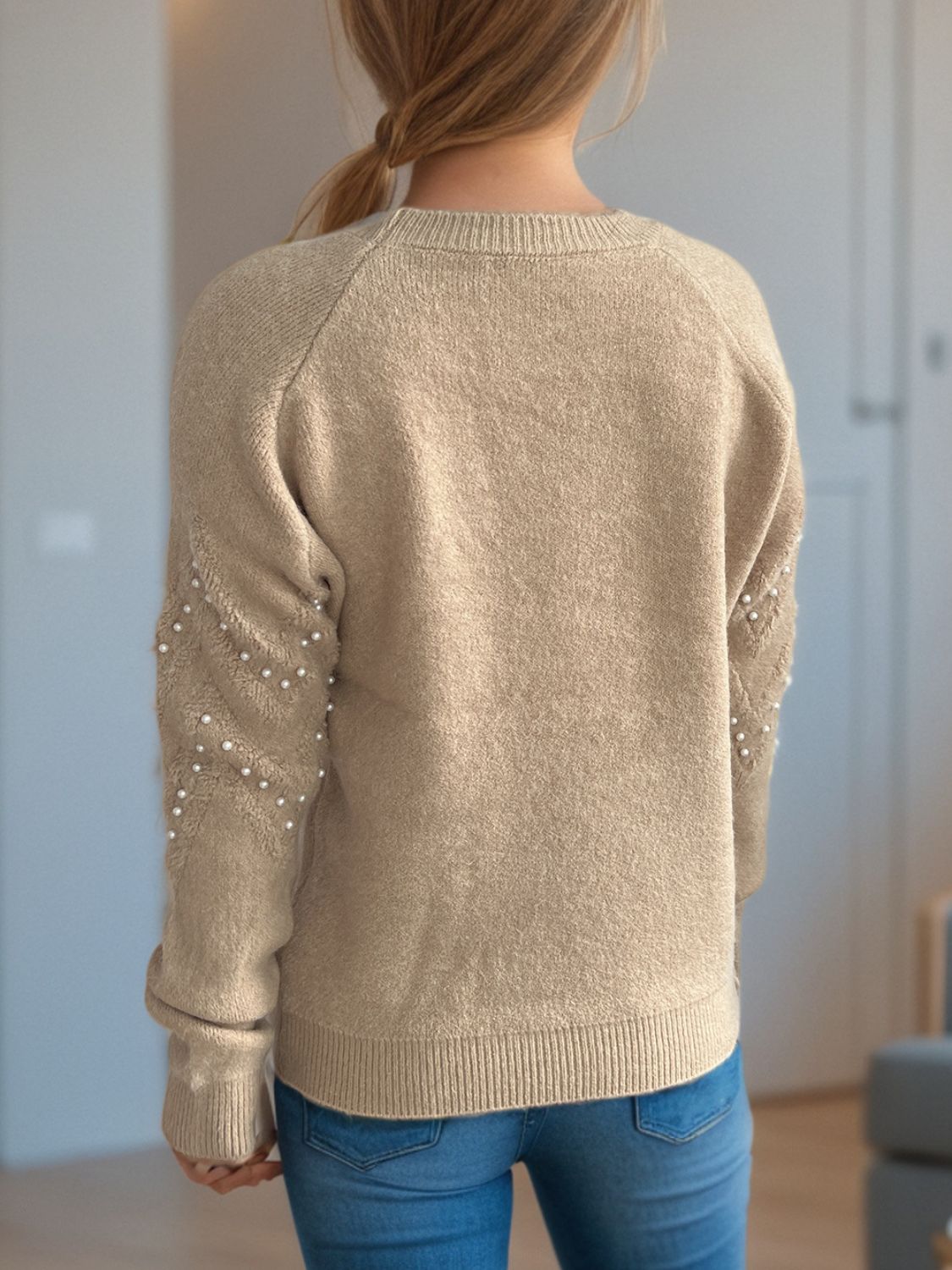 Concepcion® | Round neck sweater with raglan sleeves and pearl trim