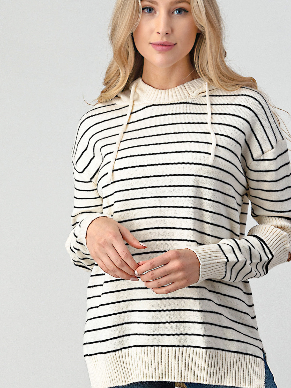 Diana® | Shiny striped slit sweater with cutouts