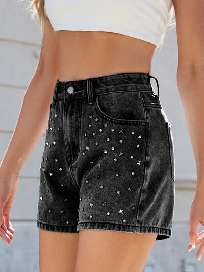 Arianna® | High waist denim shorts washed with rhinestones