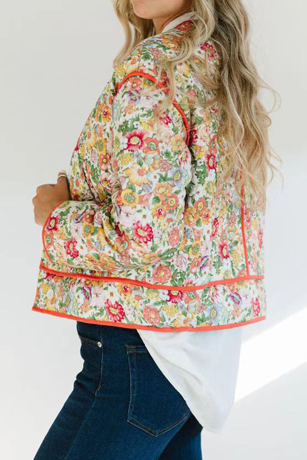 Demetria | Floral winter coat with buttons and long sleeves