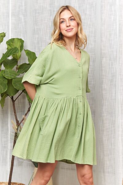 Cielo® | Half-sleeved dress with V-neck and pockets