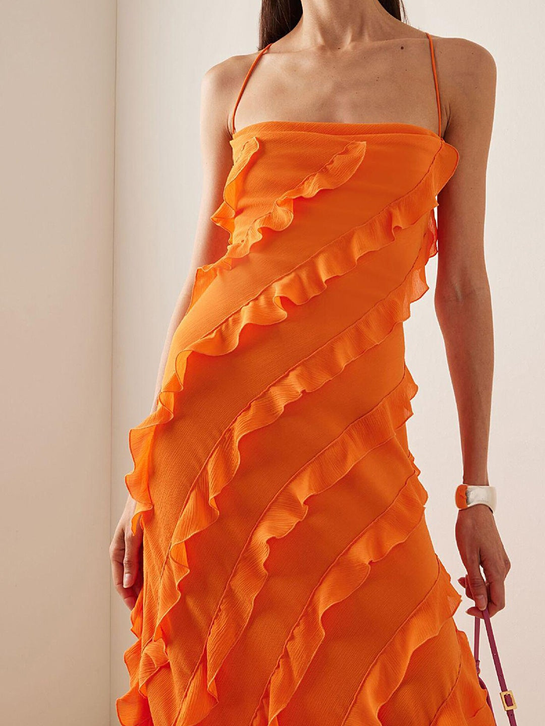 Aida® | Orange spaghetti ruffle dress