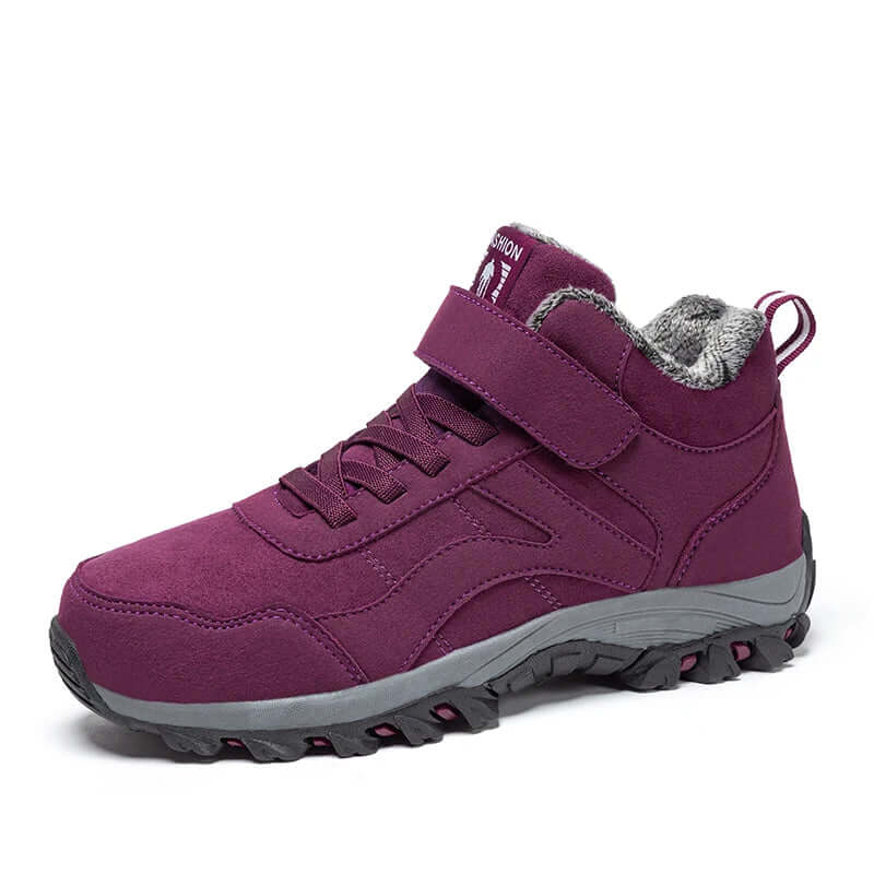 Women’s Ankle Boots – Fur Lined – Lace-Up with Velcro – Suede-Look – Non-Slip Sole