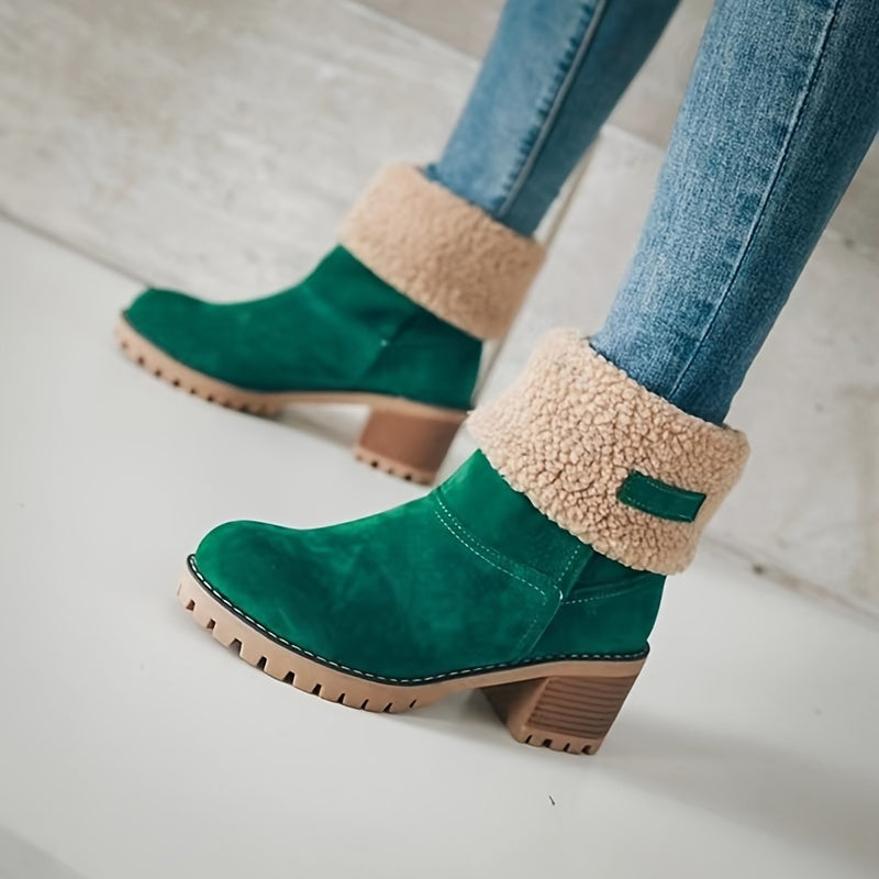 Cecilia® | Solid color, plush-lined ankle boots with a thick heel
