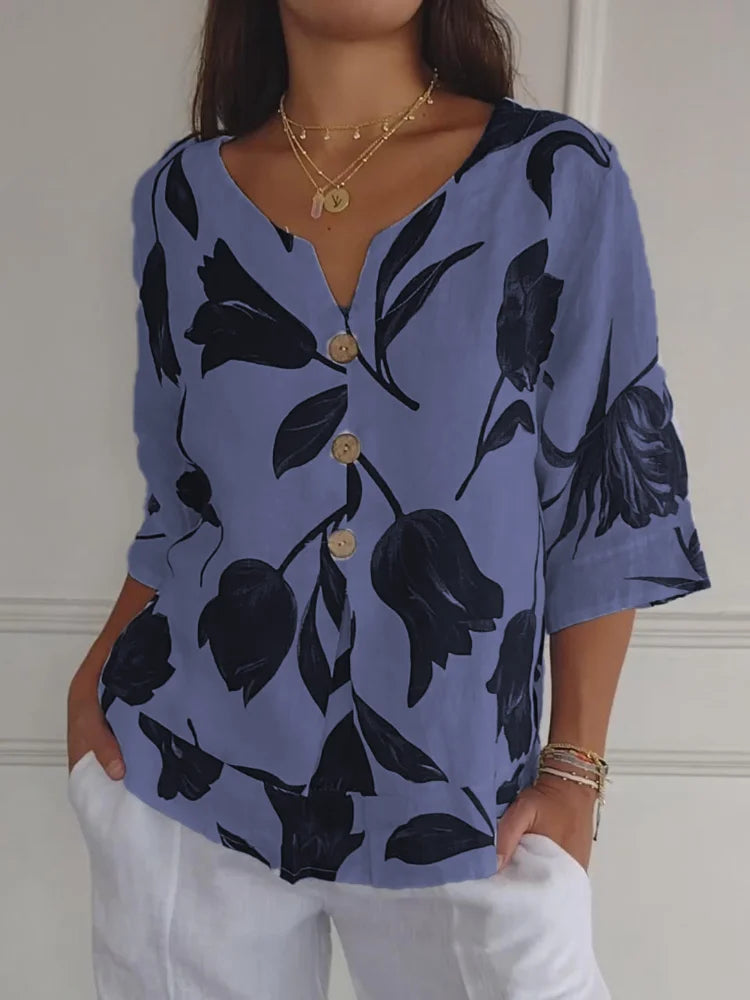 Begoña® | Printed V-Neck Tunic Top
