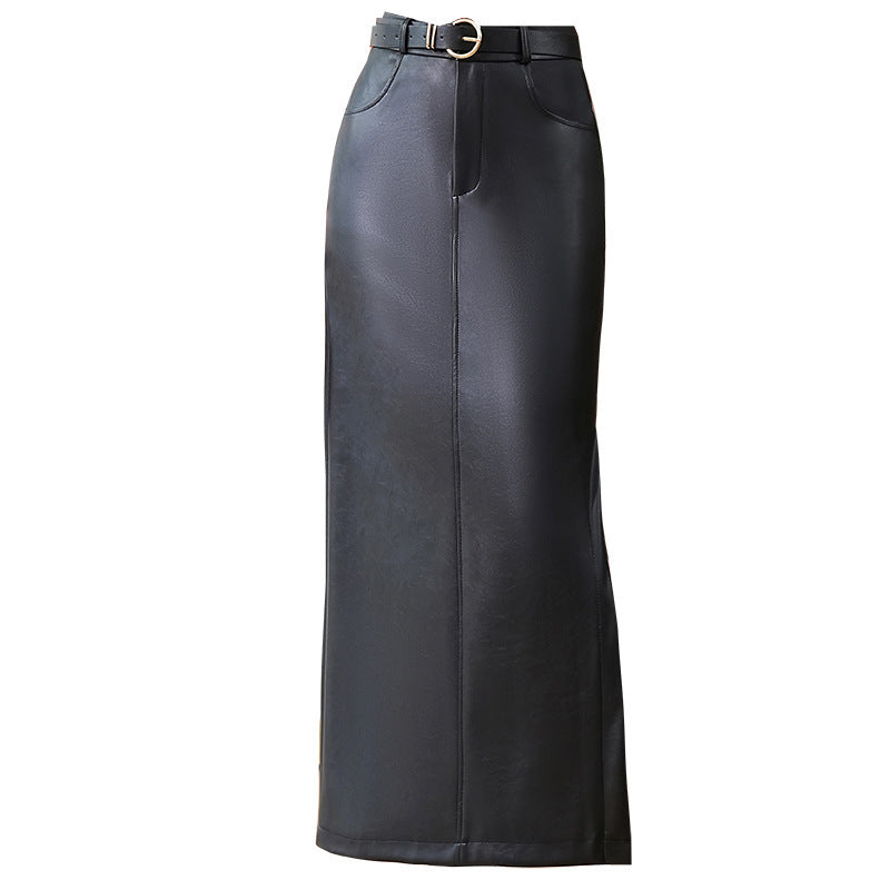 Eliana® | PU leather skirt with fleece lining, thickened and side slit