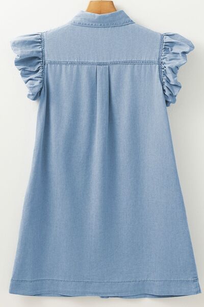 Angela® | Smocked denim dress with collar and cap sleeves