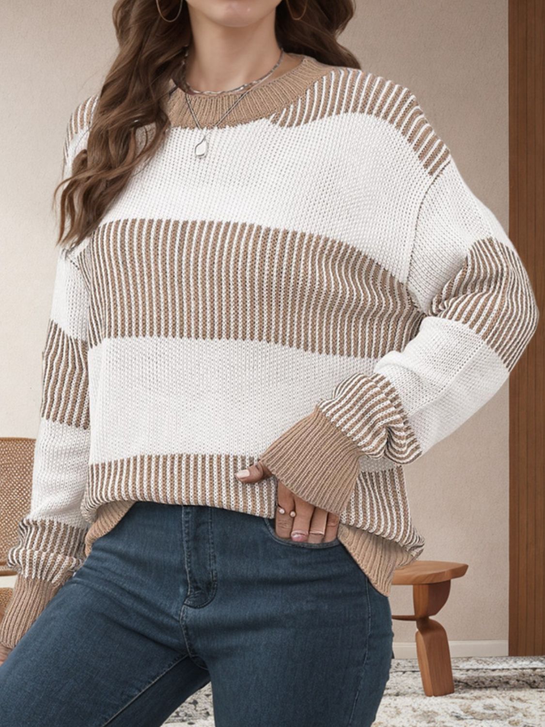 Beata® | Striped long-sleeved sweater with a crew neck