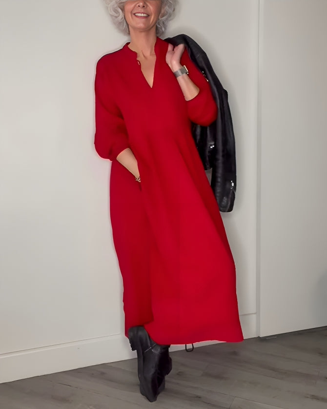 Antonella® | Long, slimming dress with a V-neck