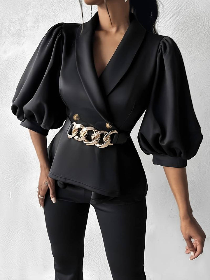 Atenea® | Double Button Blazer And Slim Flared Trousers