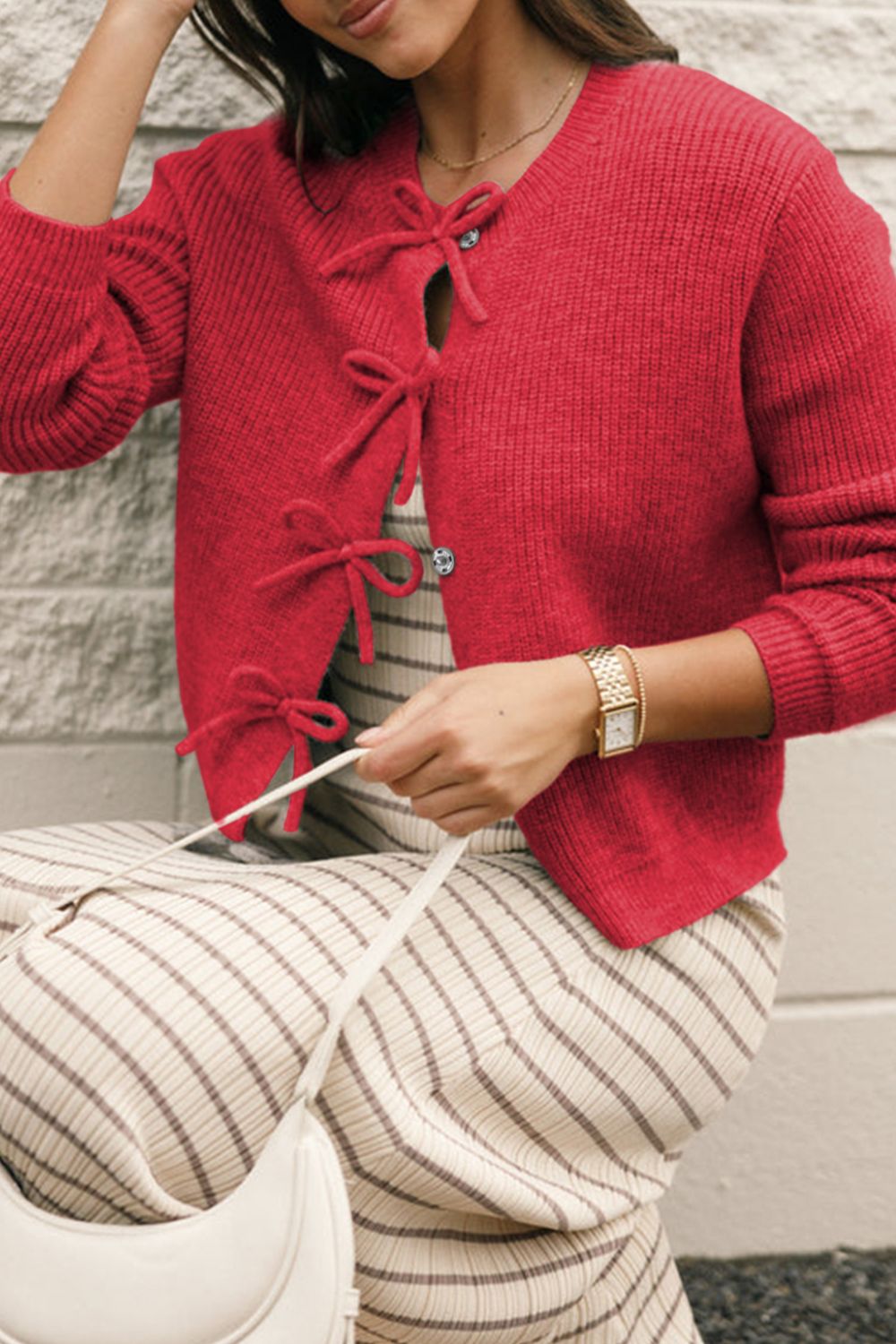 Amalia® | Knotted long sleeve cardigan