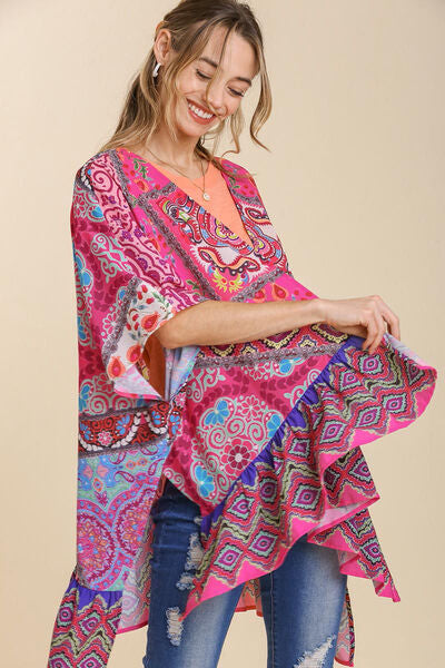 Elizabeth® | Full size, mixed print, ruffle hem, open front, plus size