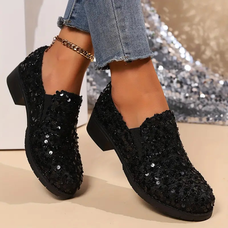 Elizabeth® | Chunky heel loafers with sequins