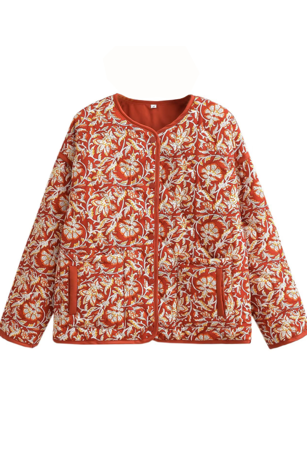 Doris® | V-neck Floral Print Loose Quilted Cotton Jacket