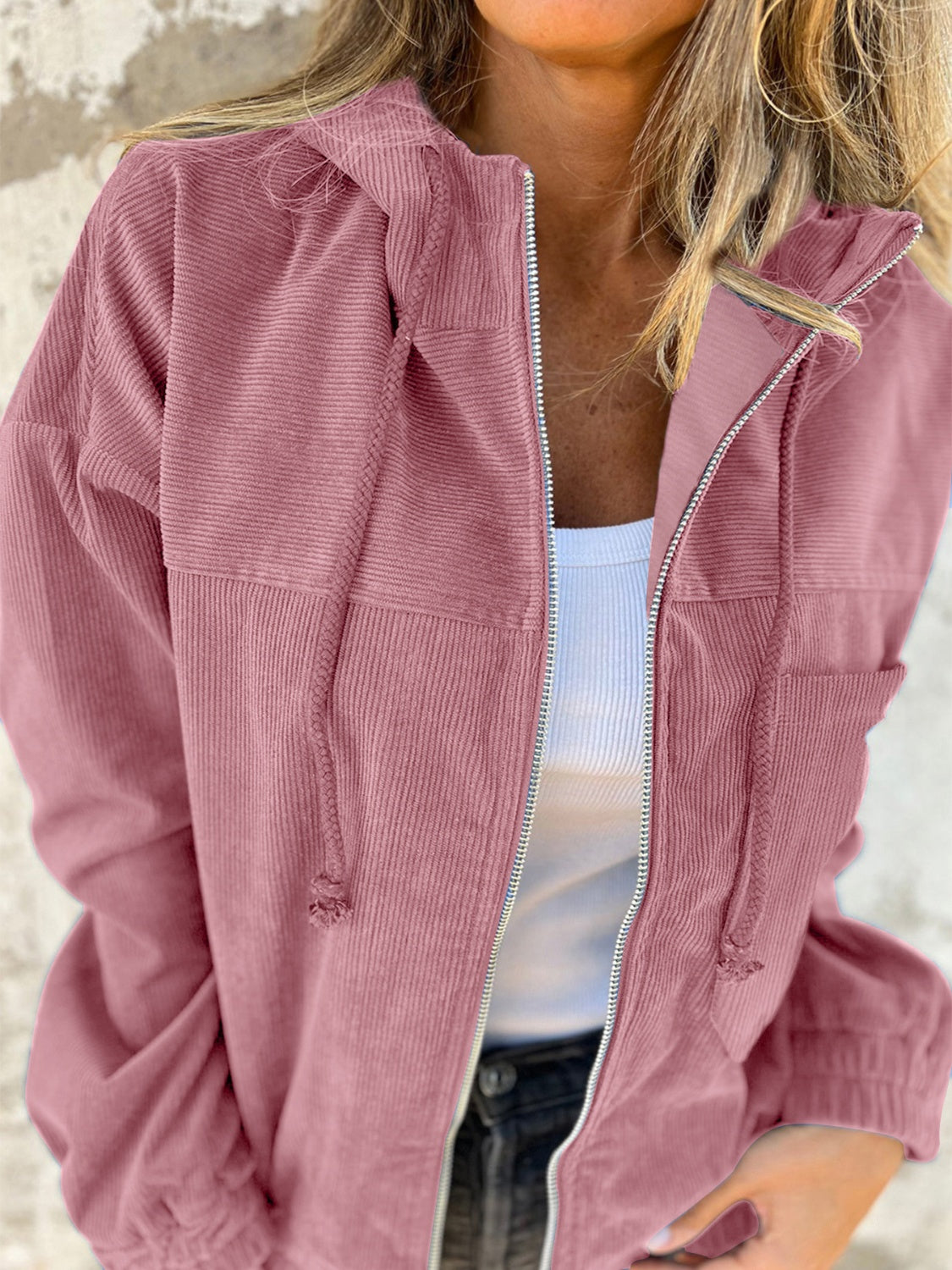 Edith® | Long sleeve hooded jacket with drawstring and zip fastening
