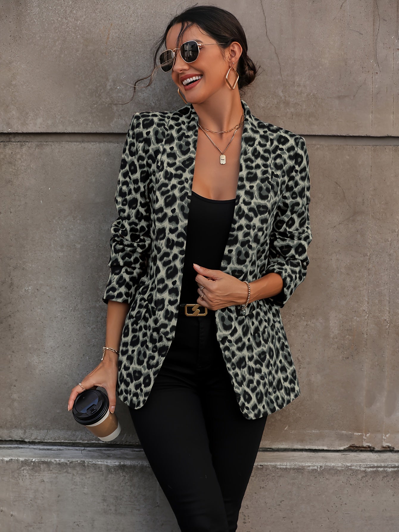 Arely® | Elegant Business Long Blazer With Leopard Print For All Seasons