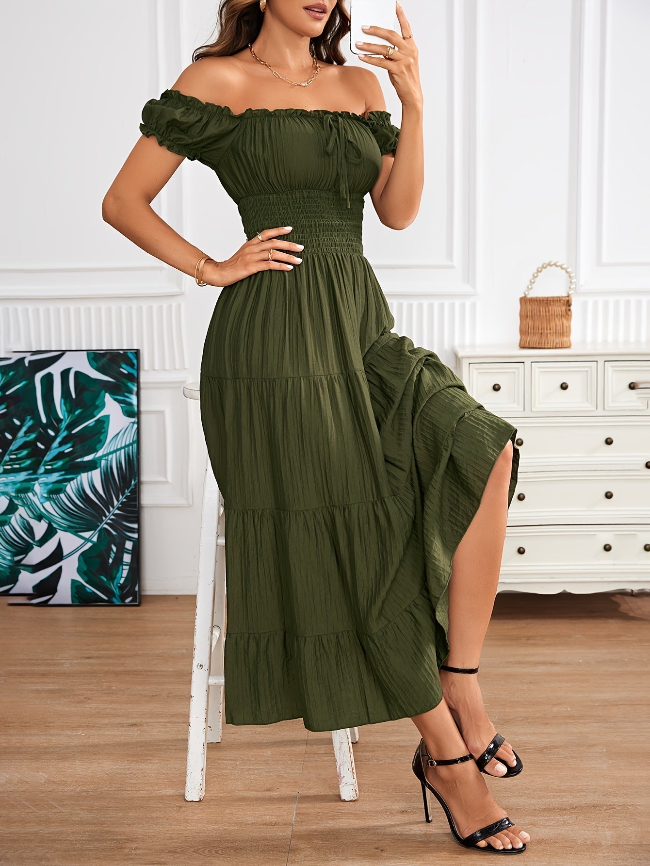 Amparo® | Elegant A-Line Maxi Dress With Off-Shoulder And Smocking