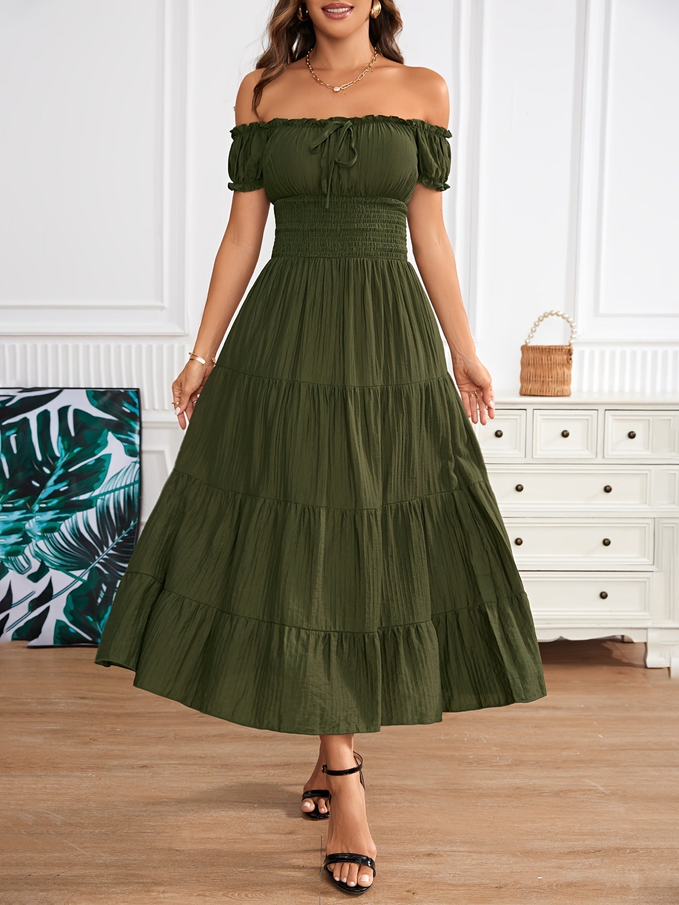 Amparo® | Elegant A-Line Maxi Dress With Off-Shoulder And Smocking