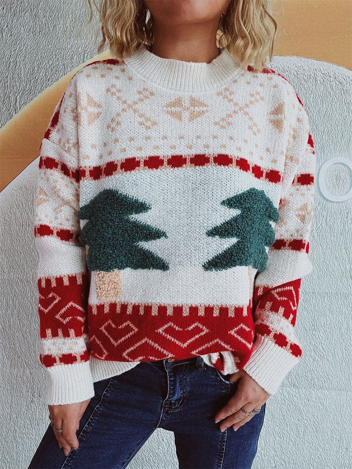 Annelies® | Long-sleeved Christmas tree sweater with stand-up collar