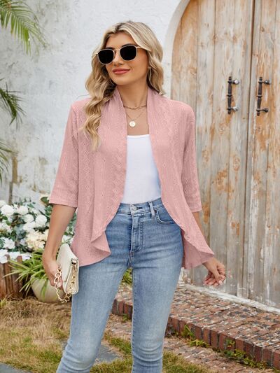 Elisa® | Open front top with three-quarter sleeves and eyelets
