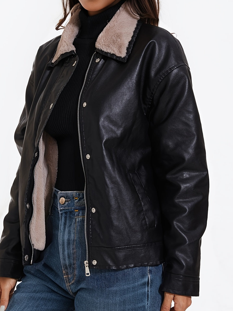 Denise® | Fleece lined PU leather jacket