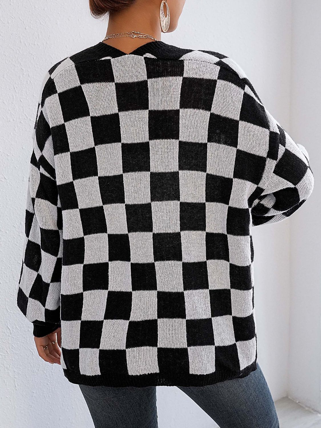 Carolina® | Checked open front long sleeve cardigan