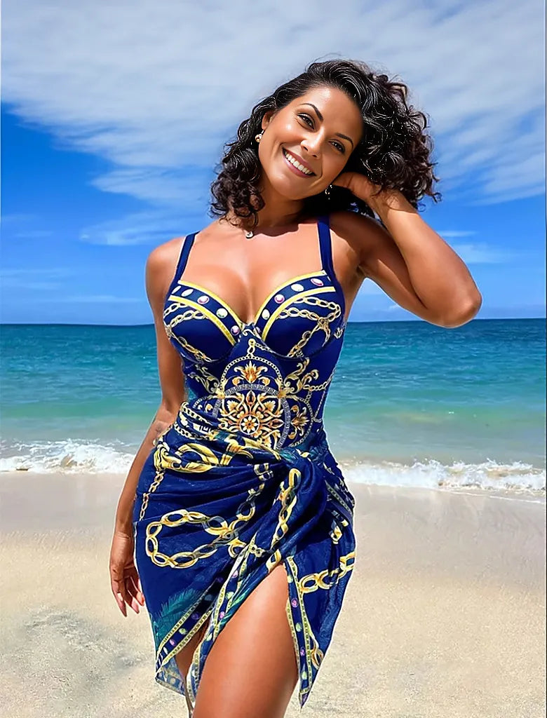 Diana® | Elegant Sleeveless Swimwear With A Blue Pattern