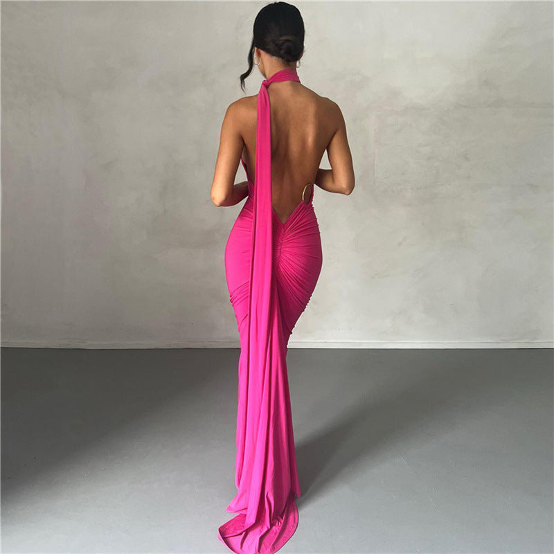 Aurora® | Elegant Long Open Back Slim Ruched Party Wedding Spring Summer 2024 Dress for Women