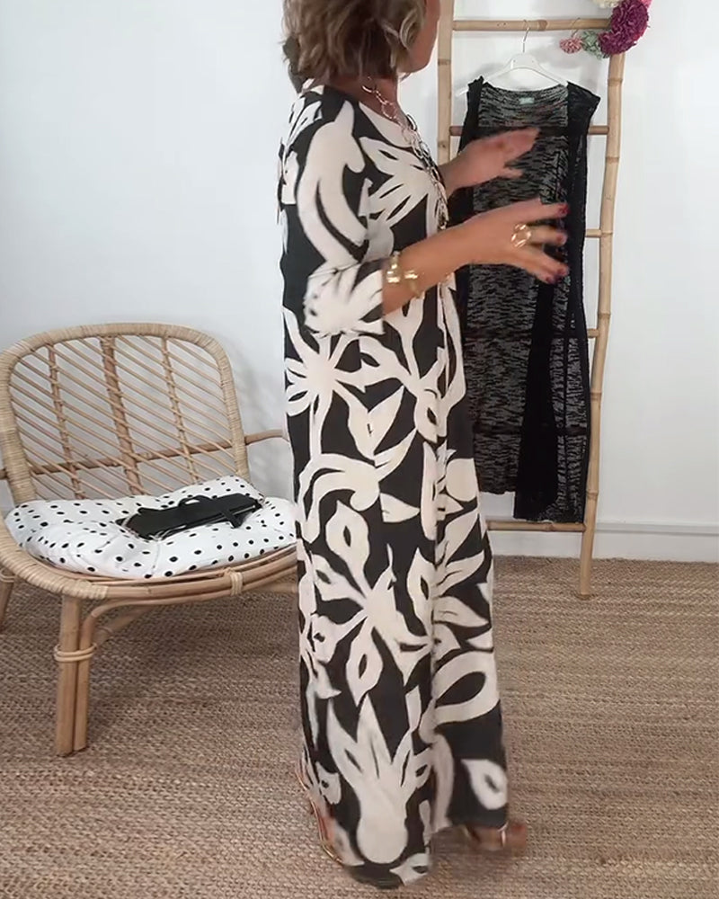 Carina® | Long-sleeved dress with a crew neck and a print