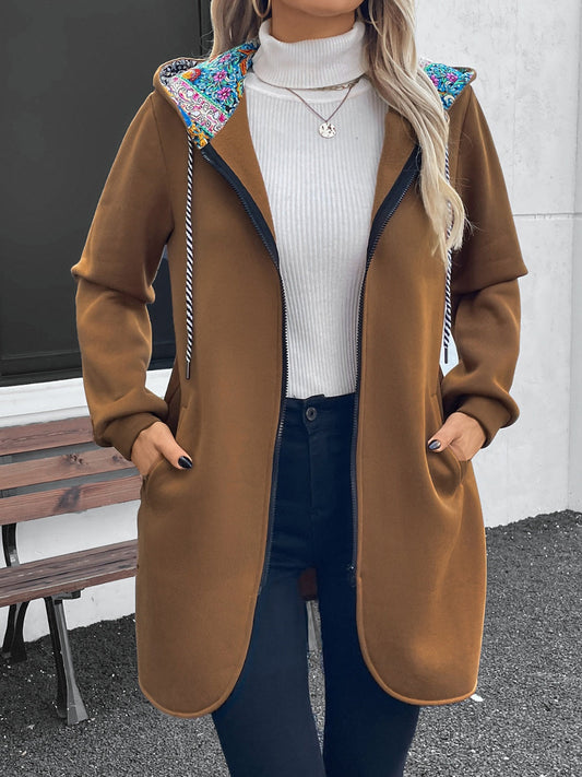 Aniana | Long sleeve outerwear with hood and drawstring and zip fastening