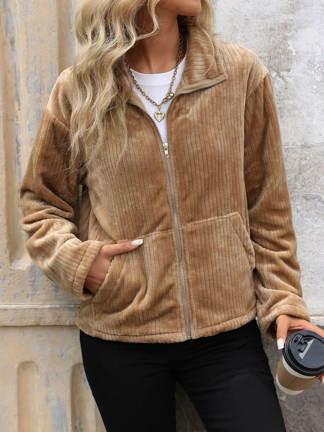 Claudette® | Perfee long sleeve jacket with zip and collar collar