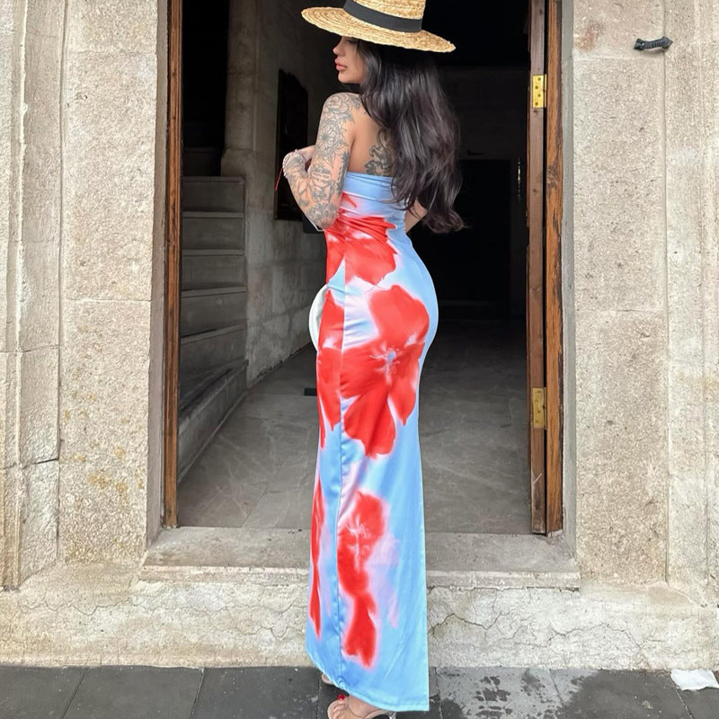 Delia® | Long dress with a slit in a contrasting color