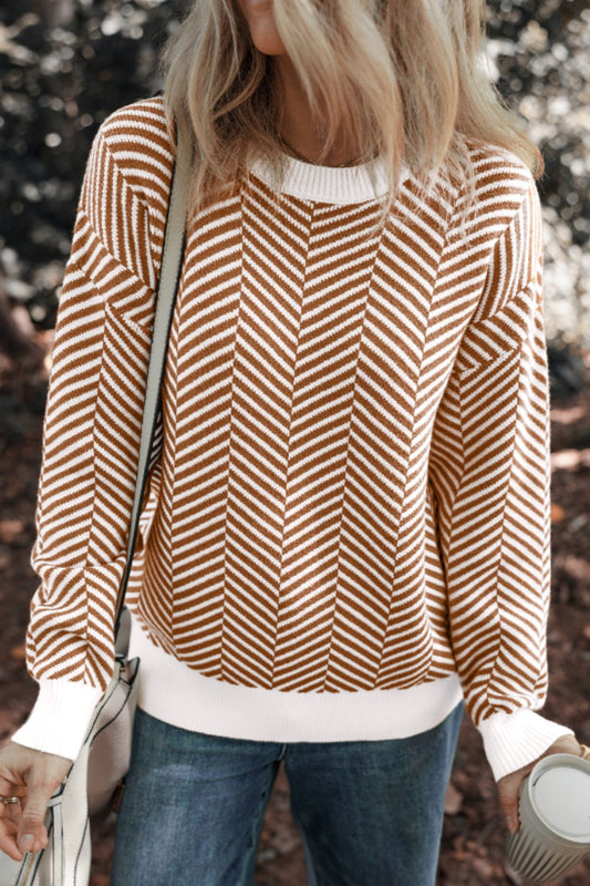 Cándida | Striped long-sleeved sweater with a crew neck