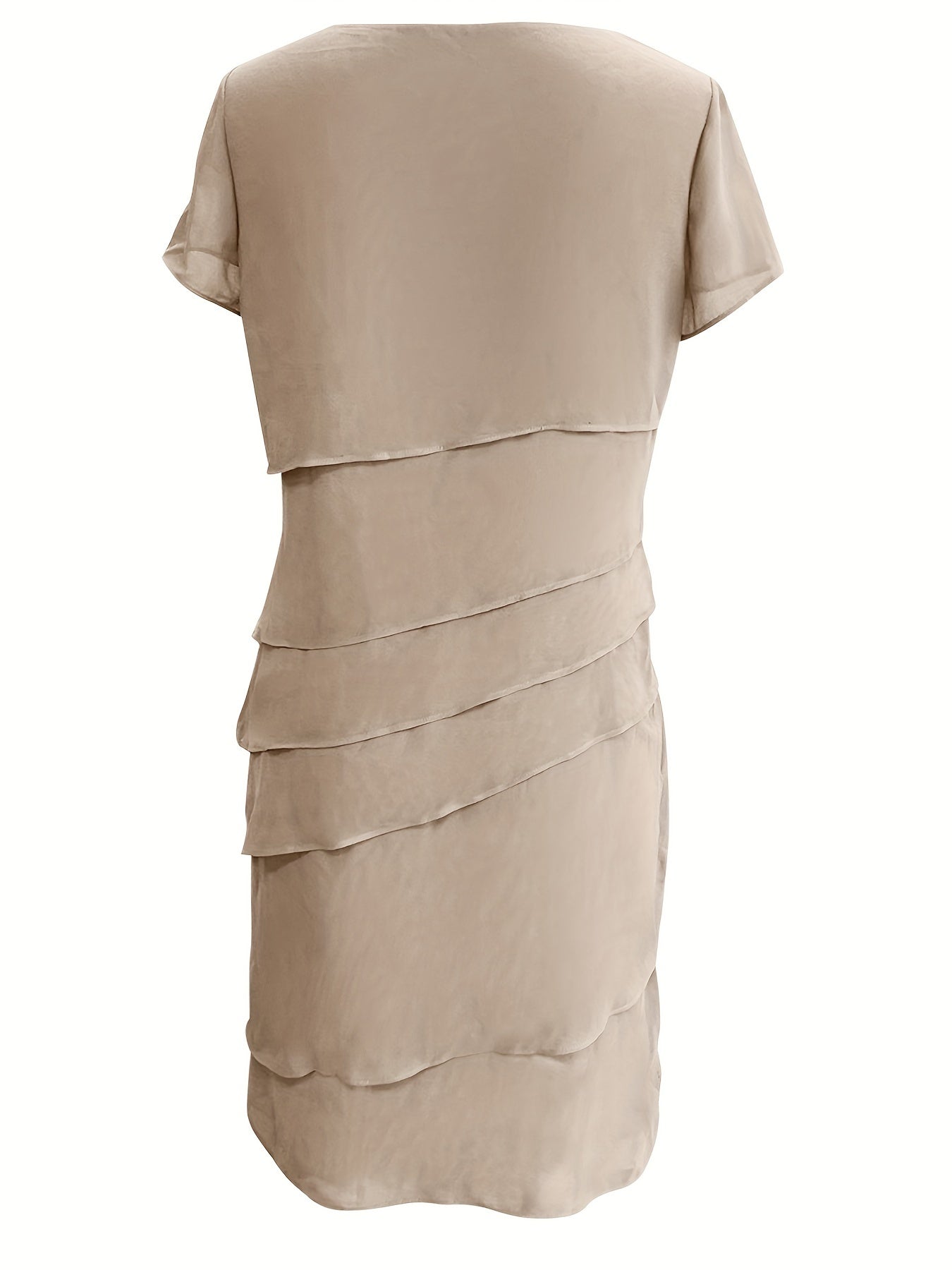 Cecilia® | Cotton Layered Trim Round Neck Short Sleeve Evening Dress For Women