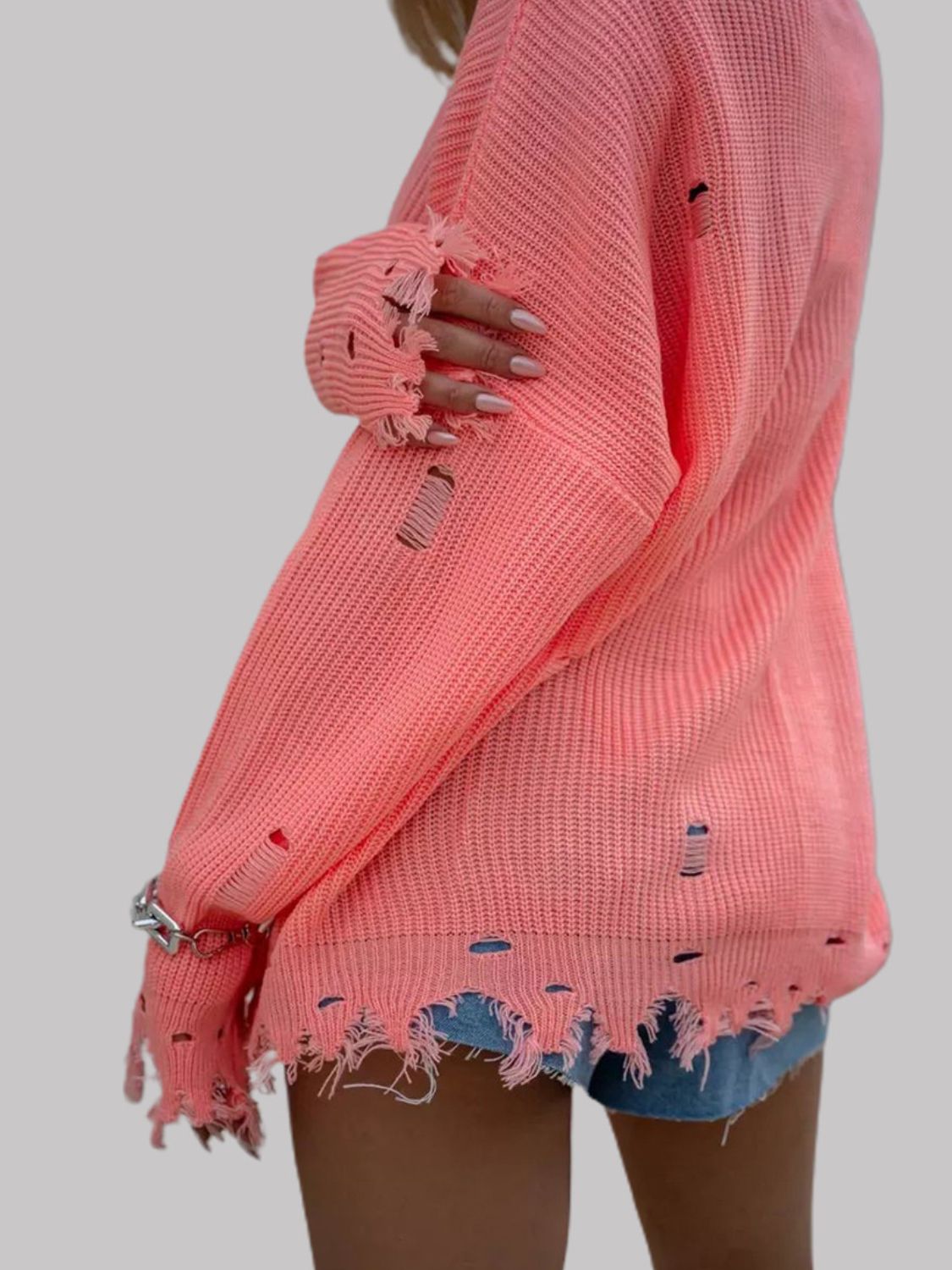 Brigitta® | Long-sleeved crew-neck sweater with a distressed look