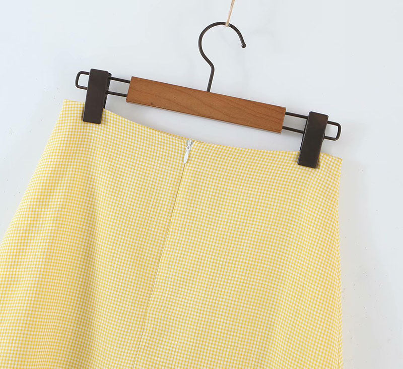Calypso® | Yellow summer tank top and high waist short skirt set for women