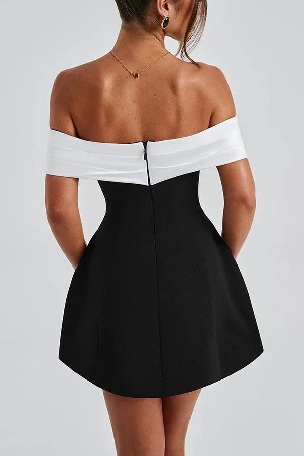 Eliza® | Sexy contrasting off-the-shoulder bow mini dress
