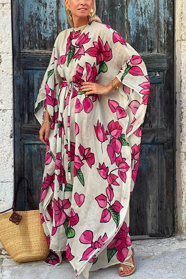 Chloe® | Loose floral print maxi dress with dolman sleeves and belt
