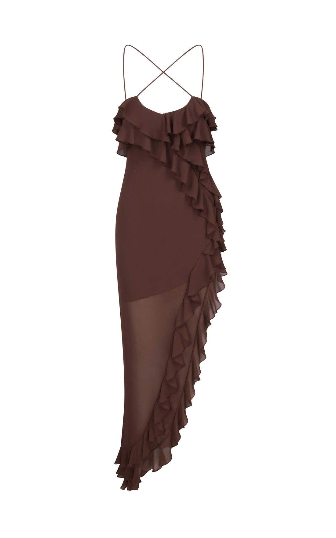 Belinda® | Chiffon maxi dress with ruffles and cross neckline