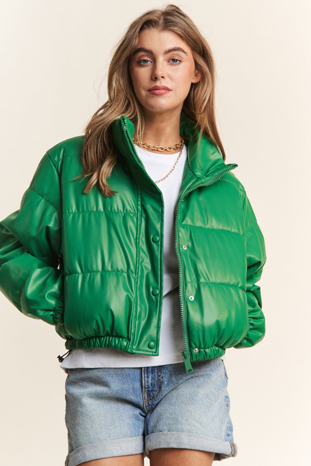 Carmen® | J.NNA Popper Zip Turtleneck Short Puff Jacket