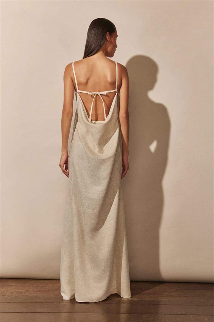 Elisa® | Light blue maxi dress with a V-neck and a high floral slit