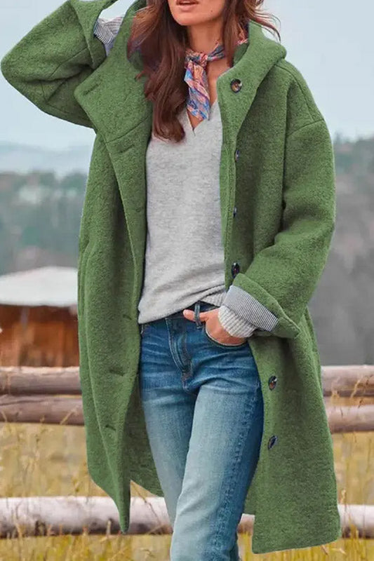Adriana® | Casual Loose Solid Color Hooded Single-breasted Woolen Coat