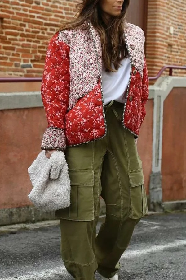 Amira® | Printed Contrasting Color Stitching Cotton Jacket