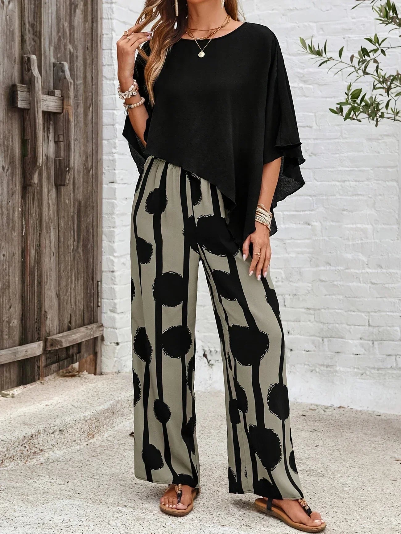 Sheila | Women's Stylish Asymmetric Top and Printed Pant Set