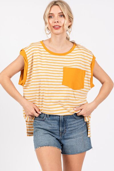 Elena® | Striped T-shirt with cap sleeves and side slit