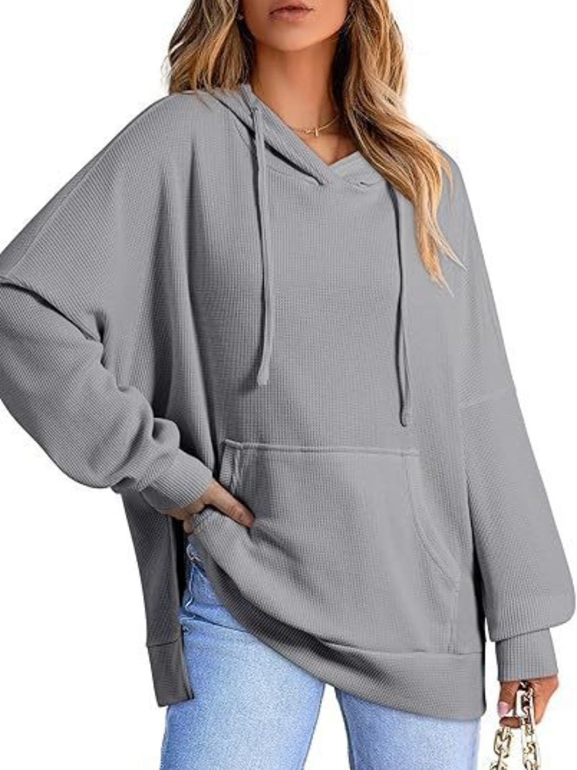 Eleonora® | Long sleeve hoodie with drawstring and slit