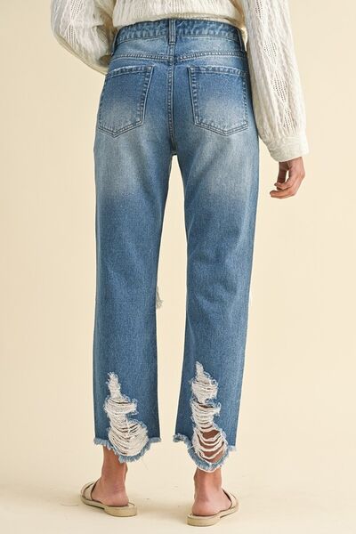 Anya® | Cropped jeans in a used look with a raw hem