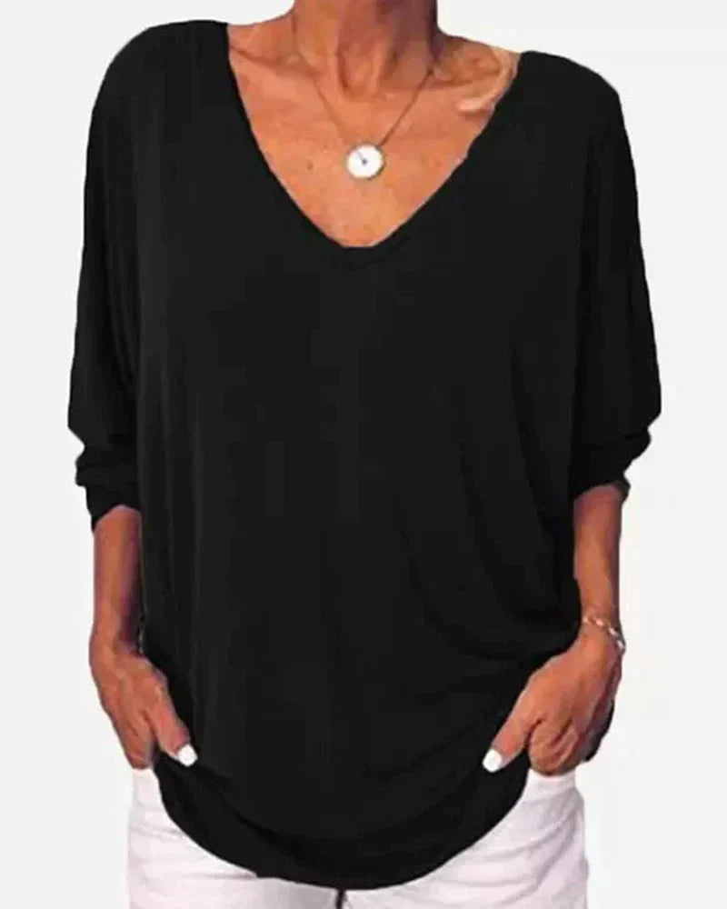 Claribel® | Chic V-Neck Blouse With Buttons And 3/4 Sleeves